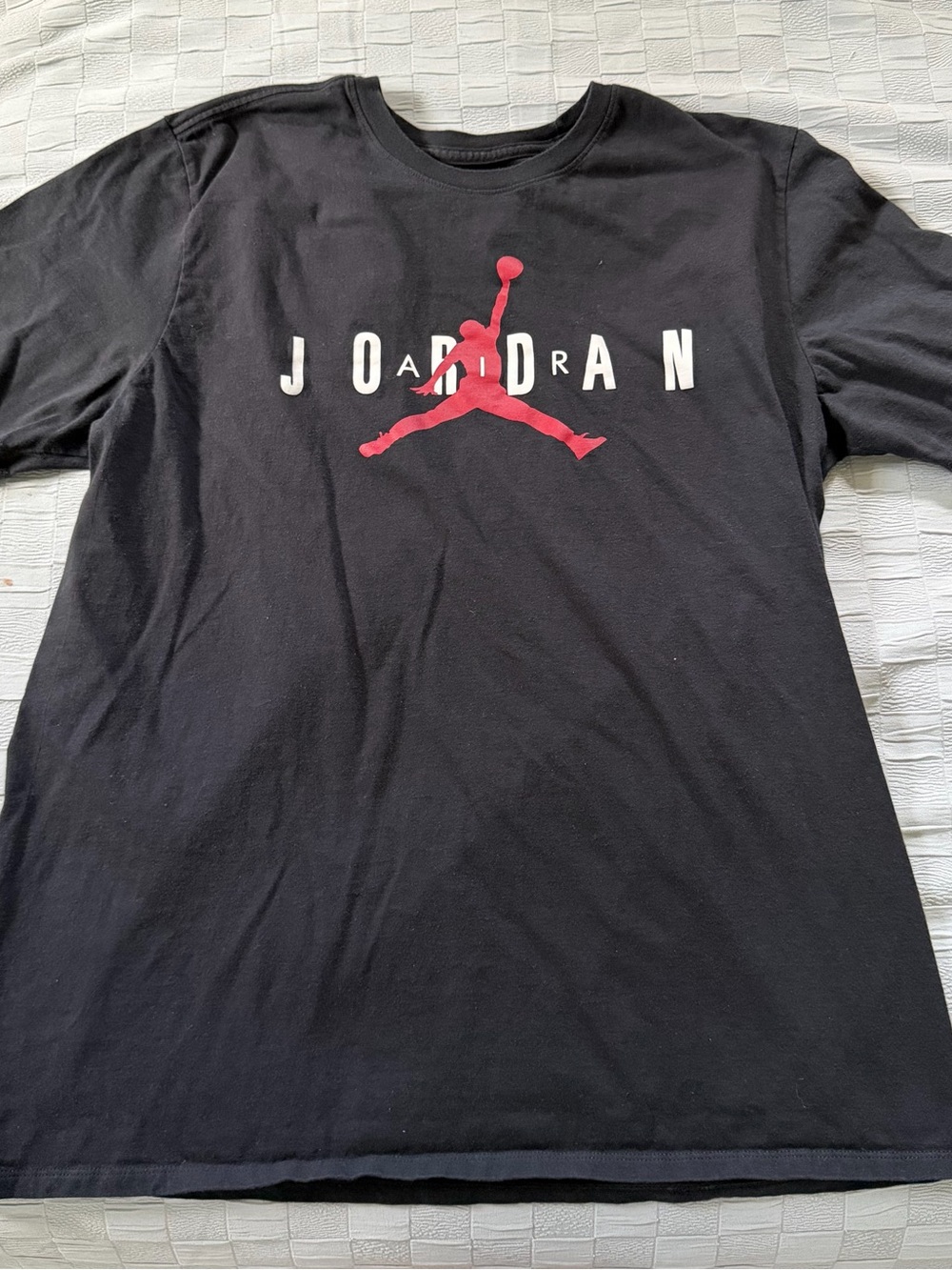 Jordan Black Short Sleeve Tee with Red Jumpman and White Lettering